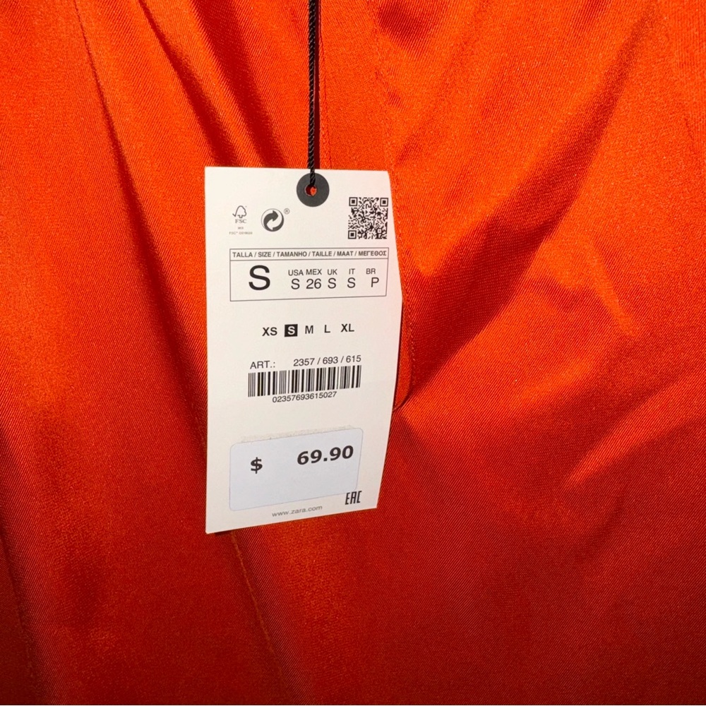 ZARA WOMAN ORANGE SATIN VOLUMINOUS SLEEVE BLOUSE SIZE Small - Picture 9 of 11